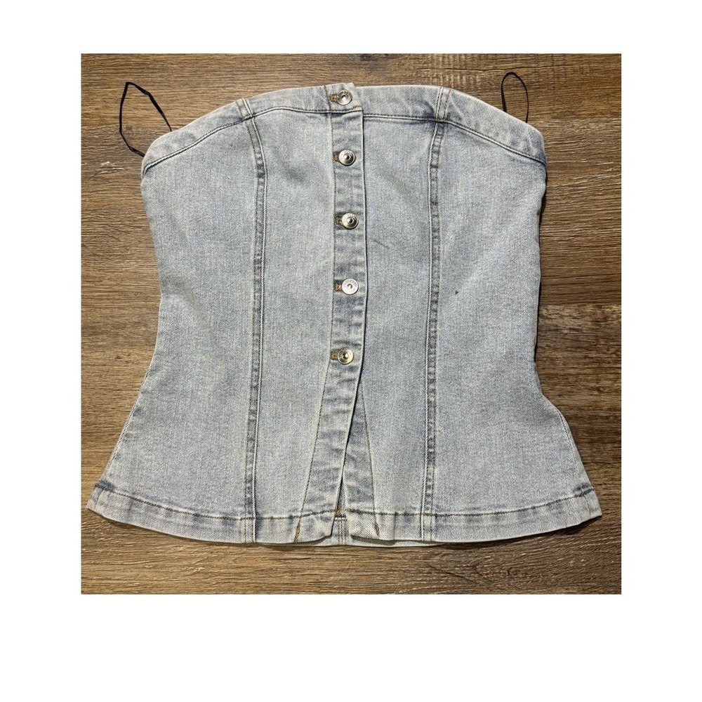 H&M Divided Womens Denim Corset Top Light Wash Button Front Strapless Small NWT